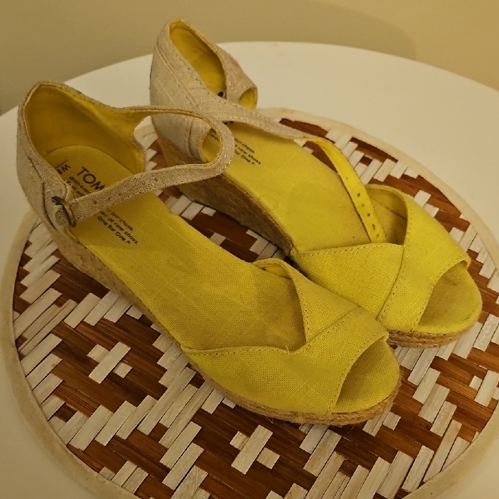 Toms Yellow Espadrilles with Open-Toe Design